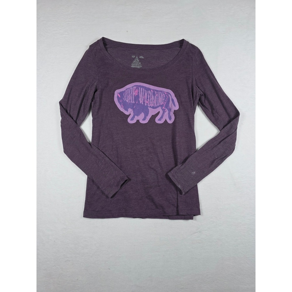 Surf Wyoming Buffalo Graphic Tee Long Sleeve Scoop Neck L Purple Western Shirt